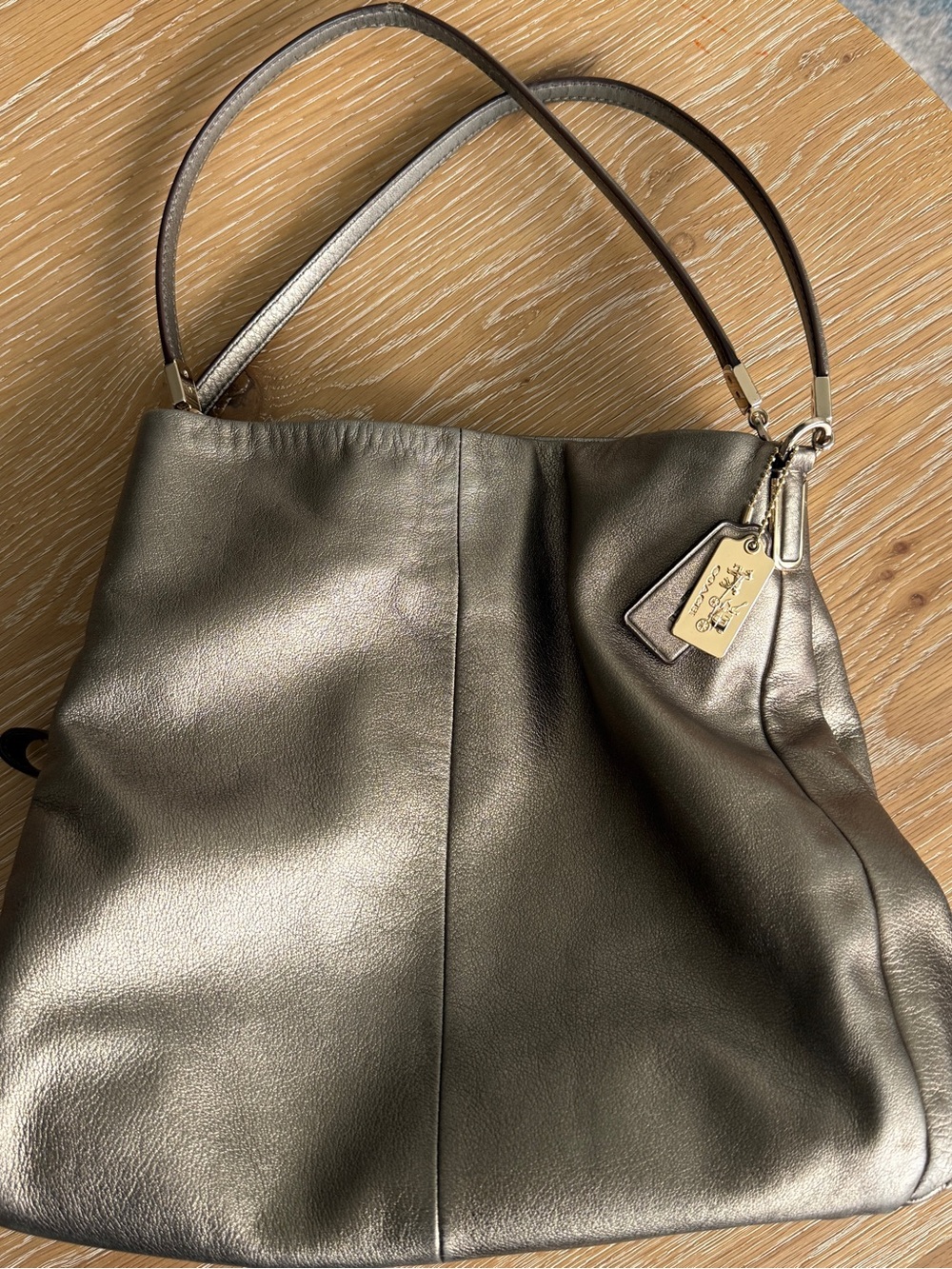 Coach Metallic Pewter Leather Shoulder Bag